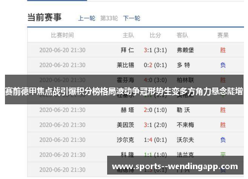 赛前德甲焦点战引爆积分榜格局波动争冠形势生变多方角力悬念陡增
